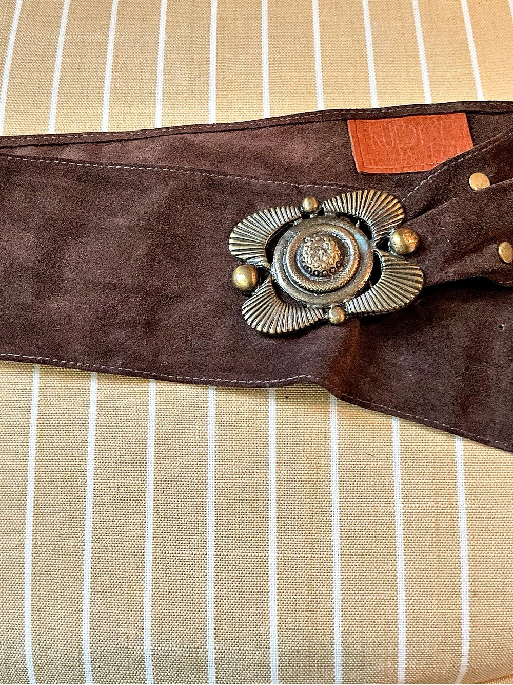 Brown Suede Ornate Buckle Belt Possibly from Late 90’s